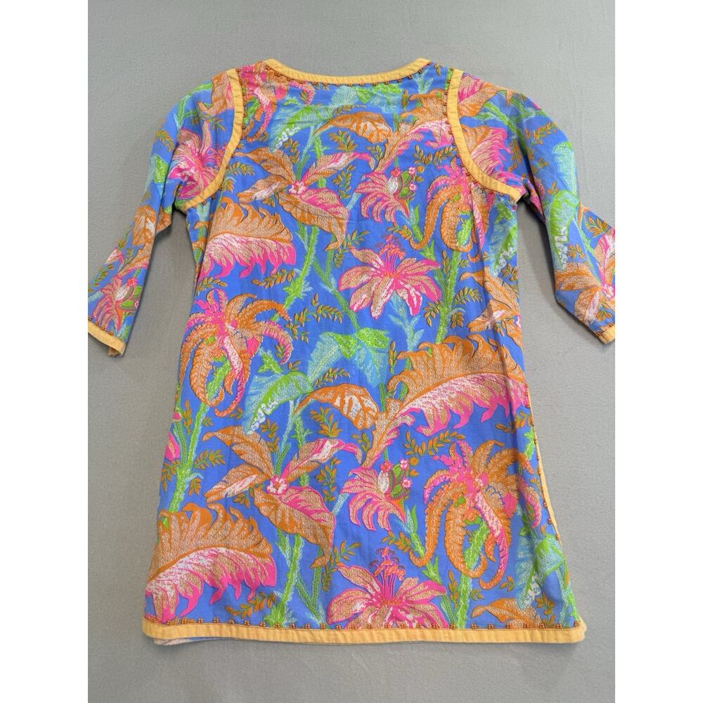 Gretchen Scott Womens XS Blue Orange Pink Tropical Floral Bead V-Neck Tunic Top - Picture 8 of 10